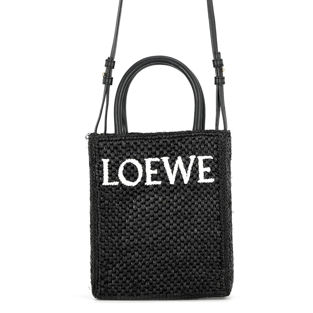 Loewe Standard Tote Raffia Leather Bag Black